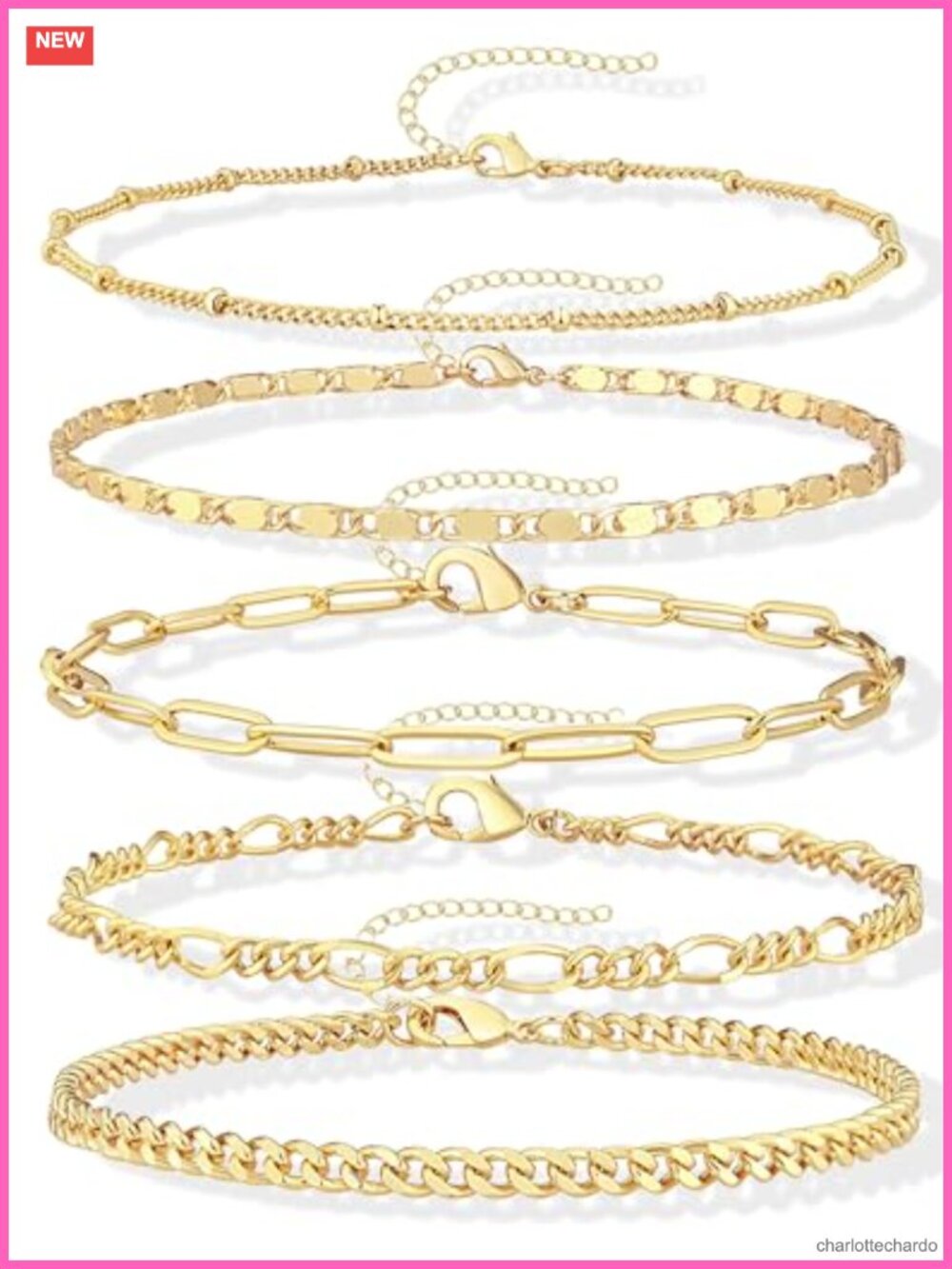 14K Gold Plated Bracelet Set Women Non Tarnish Stackable Chain Bracelets